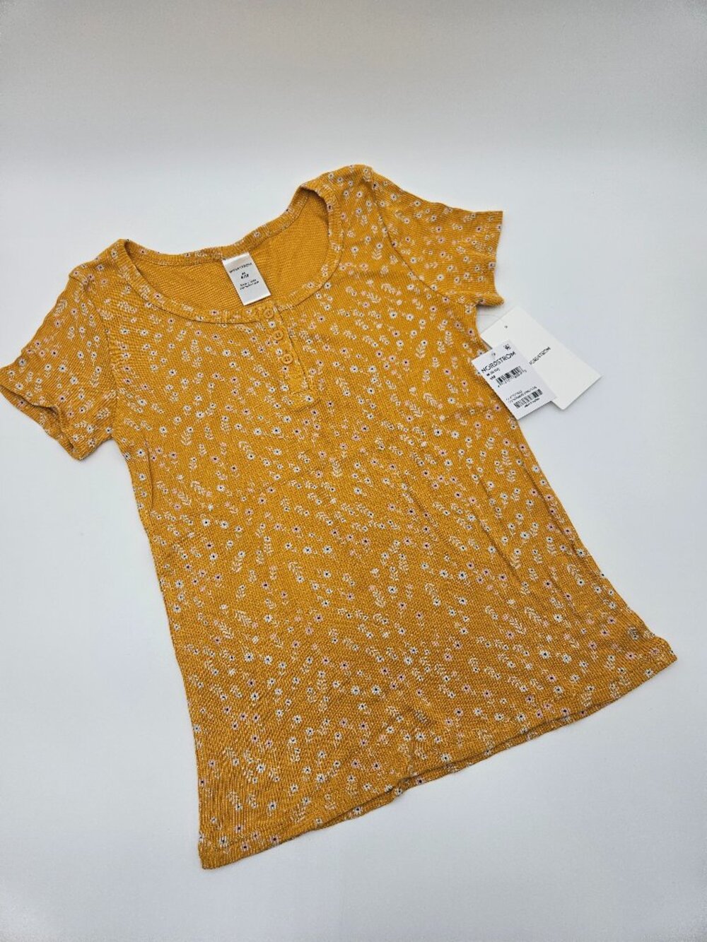 NWT🌻Nordstrom Kids "Yellow Treasure Spring Floral" Ribbed Henley Shirt | Size M